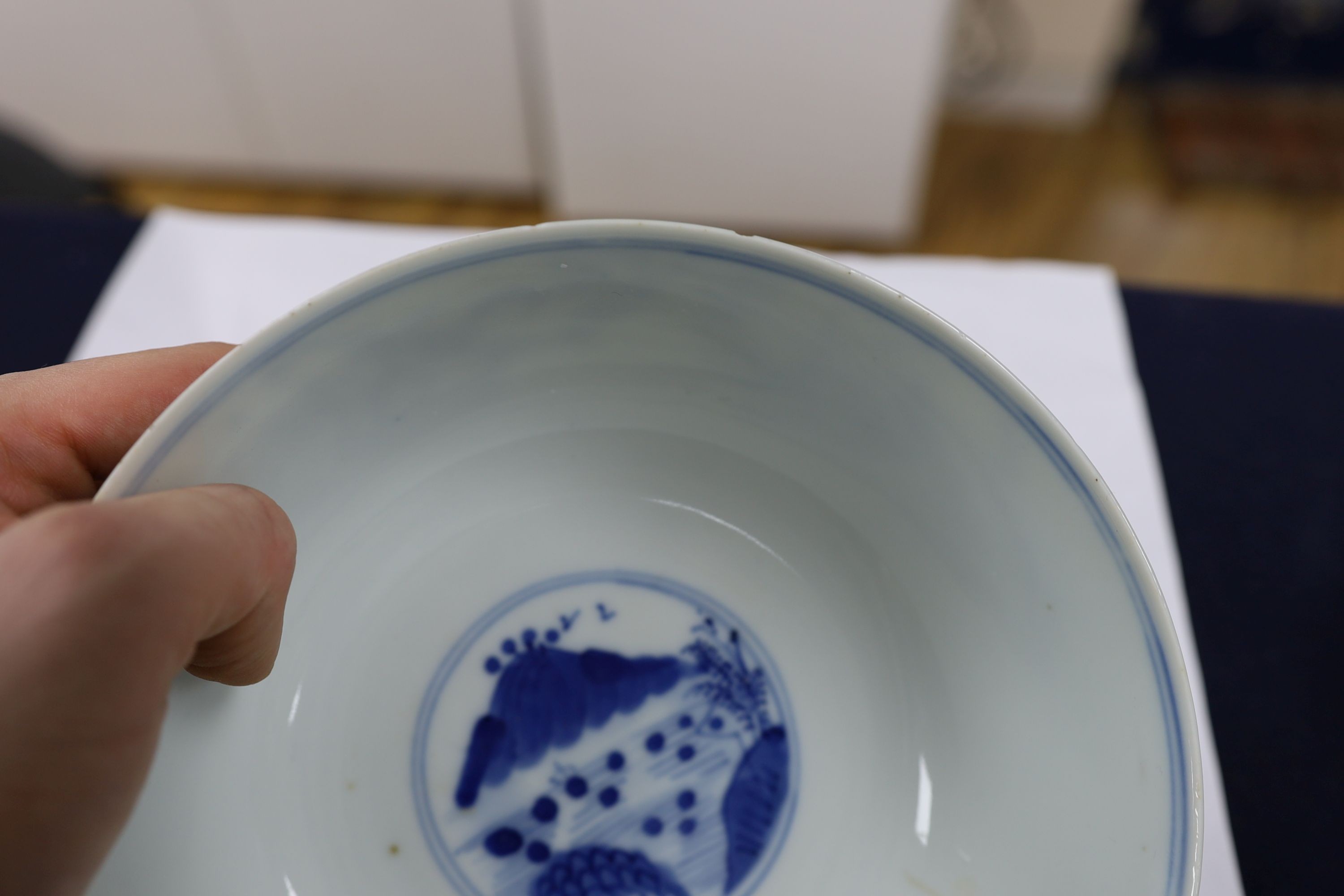 A collection of seven Chinese blue and white bowls 18cm